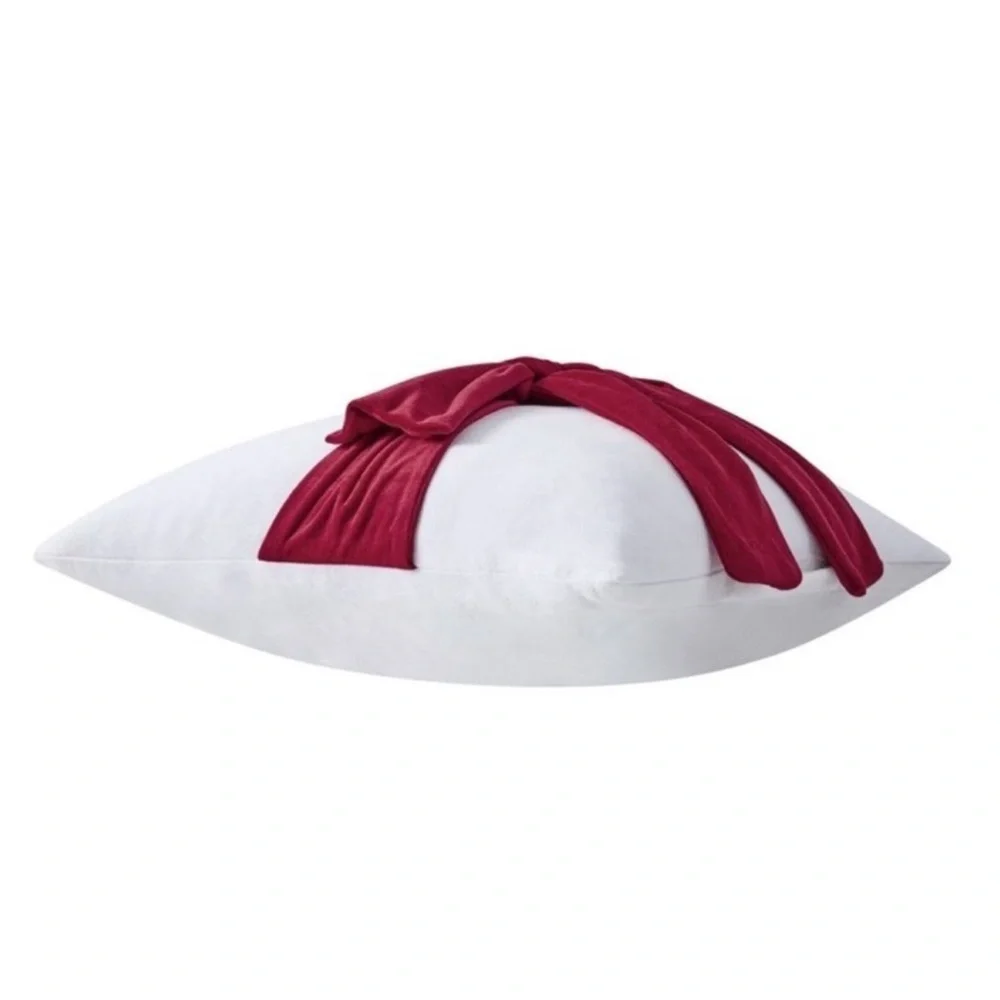 My Texas House White Velvet w/ Red Bow Large Accent Pillow, New!